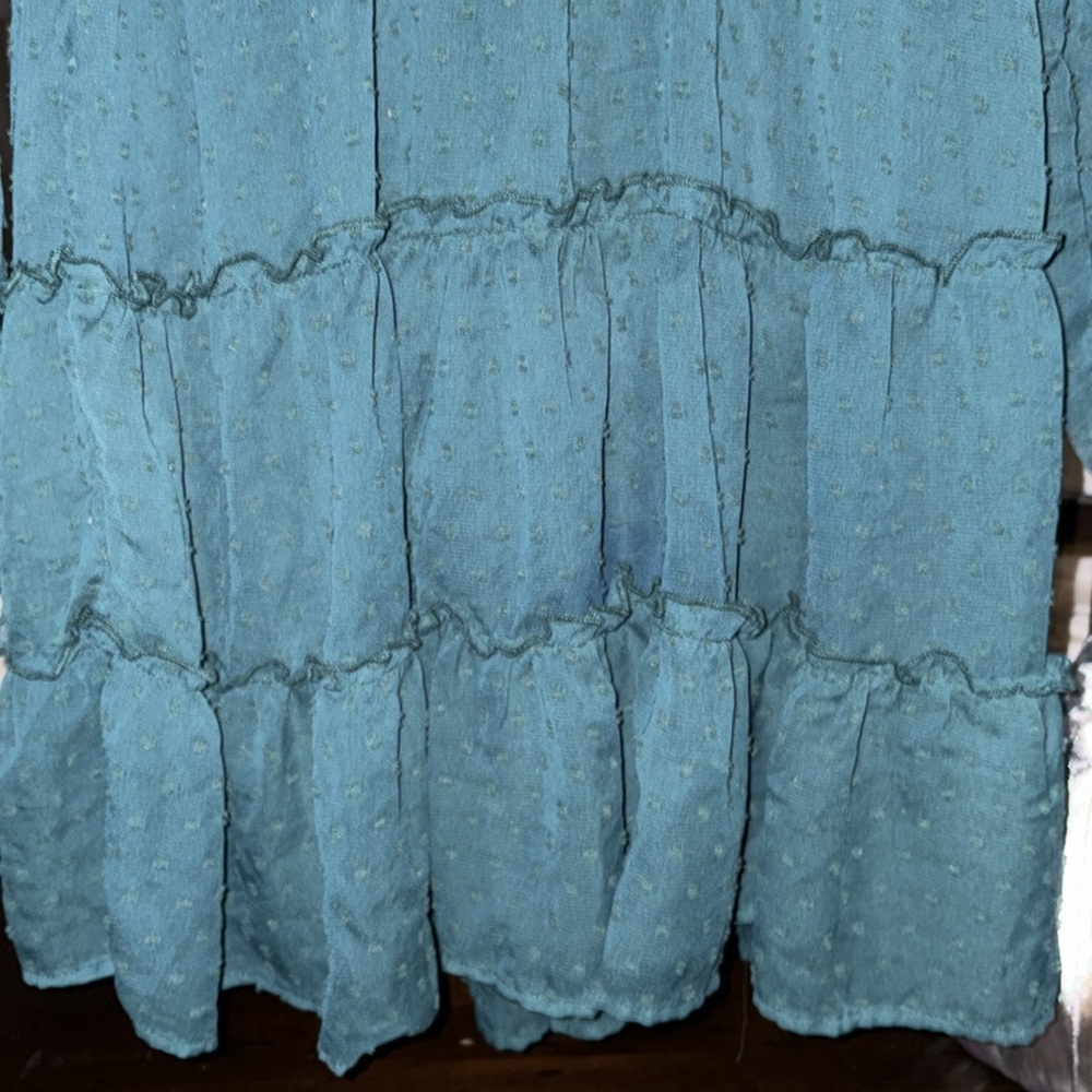 ANDREE' by unit Medium Dark Teal Long Sheer  Sleeve midi embroidered dress- GC🩷 - Picture 4 of 16